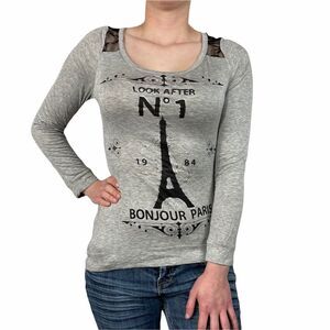 Ragzzz Grey Long Sleeve Eiffel Tower Top